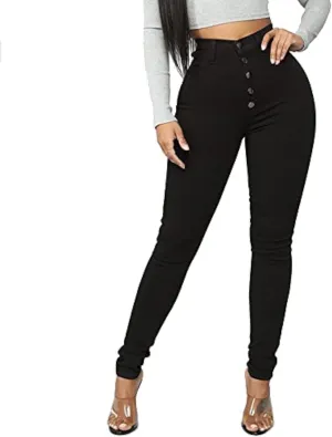 FISCLOSIN Womens High Waist Stretch Jeans 5 Button Push Up Butt Lifting Skinny Colombian Jeans