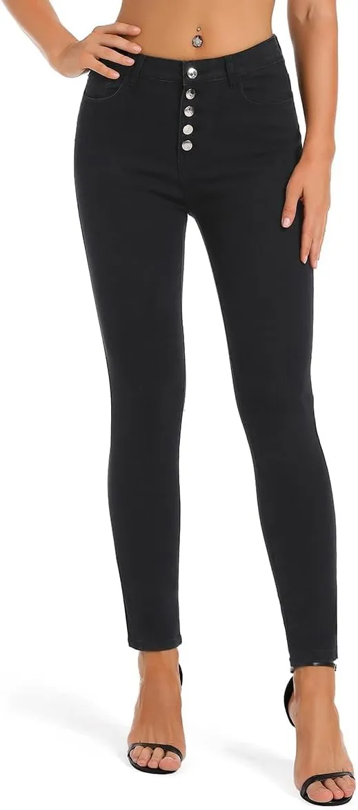 FISCLOSIN Womens High Waist Stretch Jeans 5 Button Push Up Butt Lifting Skinny Colombian Jeans