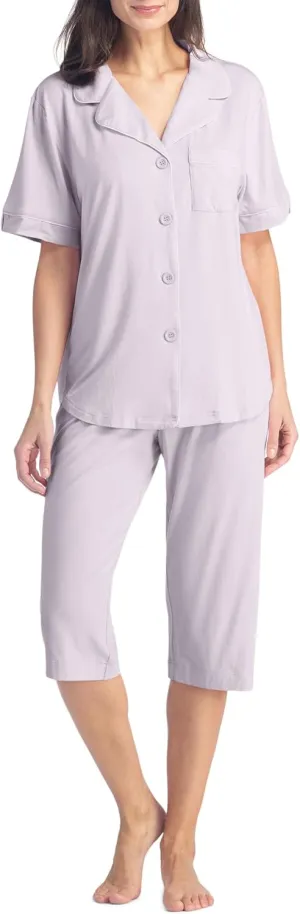 Fishers Finery Button Down Pajamas for Women Capri Pajama Sleepwear Set with Gift Box