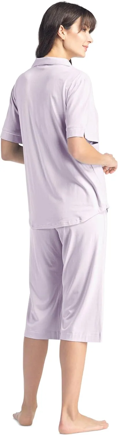Fishers Finery Button Down Pajamas for Women Capri Pajama Sleepwear Set with Gift Box
