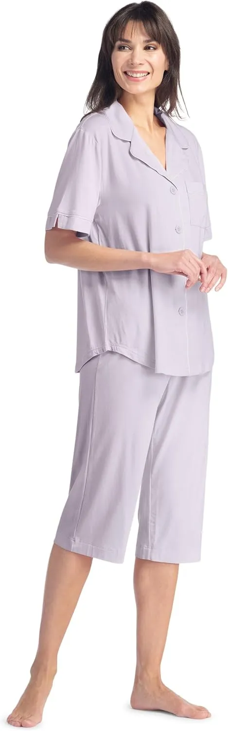 Fishers Finery Button Down Pajamas for Women Capri Pajama Sleepwear Set with Gift Box