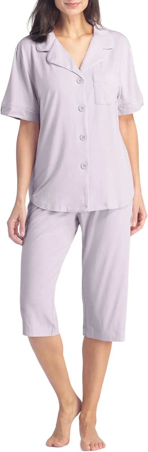 Fishers Finery Button Down Pajamas for Women Capri Pajama Sleepwear Set with Gift Box