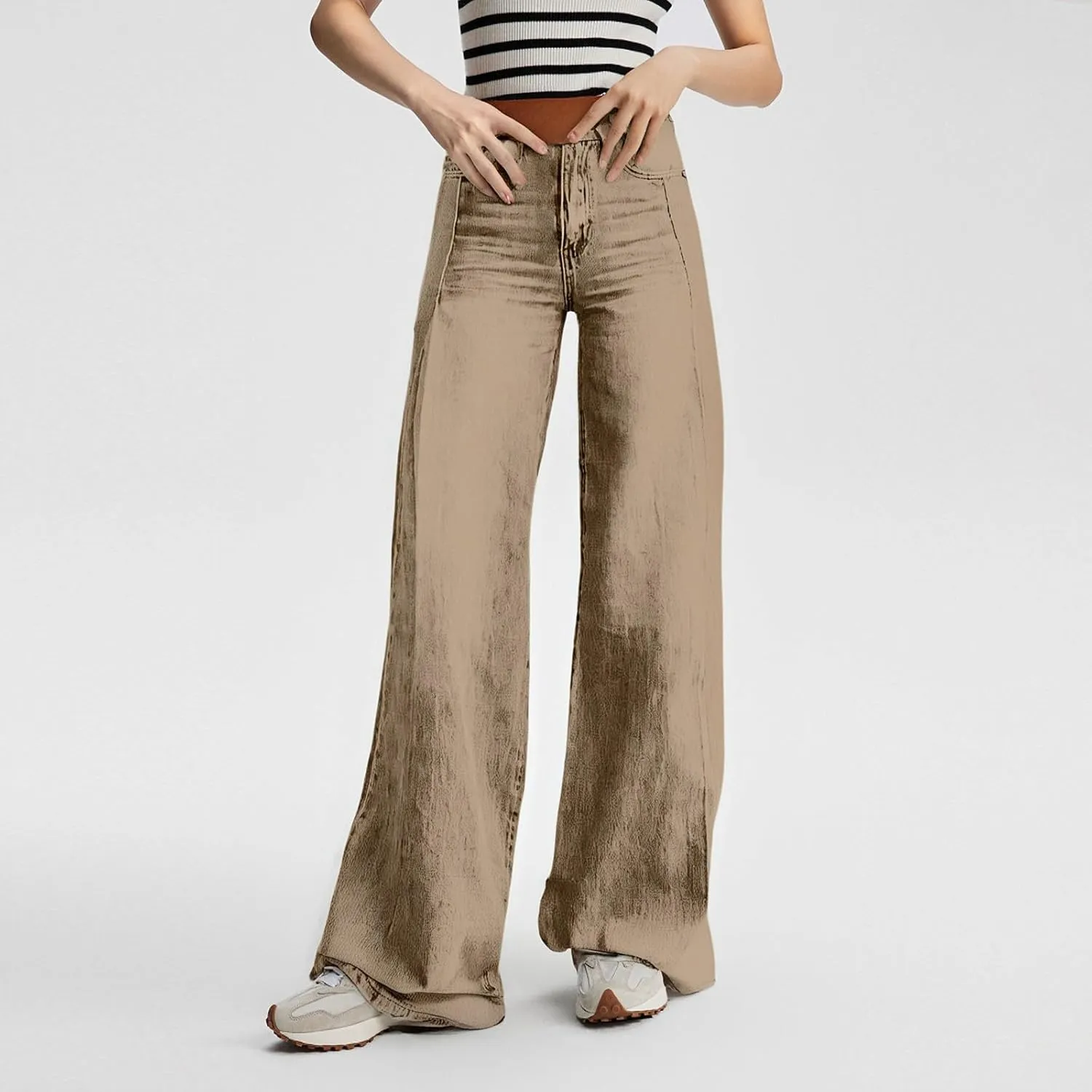 Flare Jeans for Women 2025 Summer Wide Leg Casual Jeans Vintage High Waisted Straight Stretch Pants with Pockets