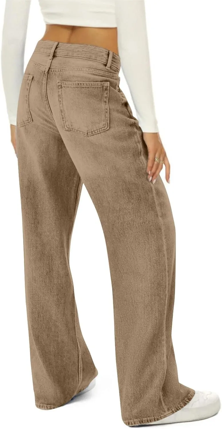 Flare Jeans for Women 2025 Summer Wide Leg Casual Jeans Vintage High Waisted Straight Stretch Pants with Pockets