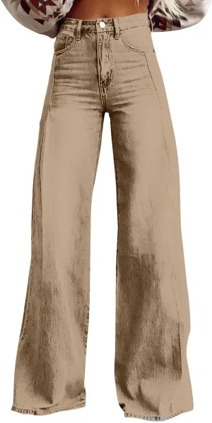 Flare Jeans for Women 2025 Summer Wide Leg Casual Jeans Vintage High Waisted Straight Stretch Pants with Pockets