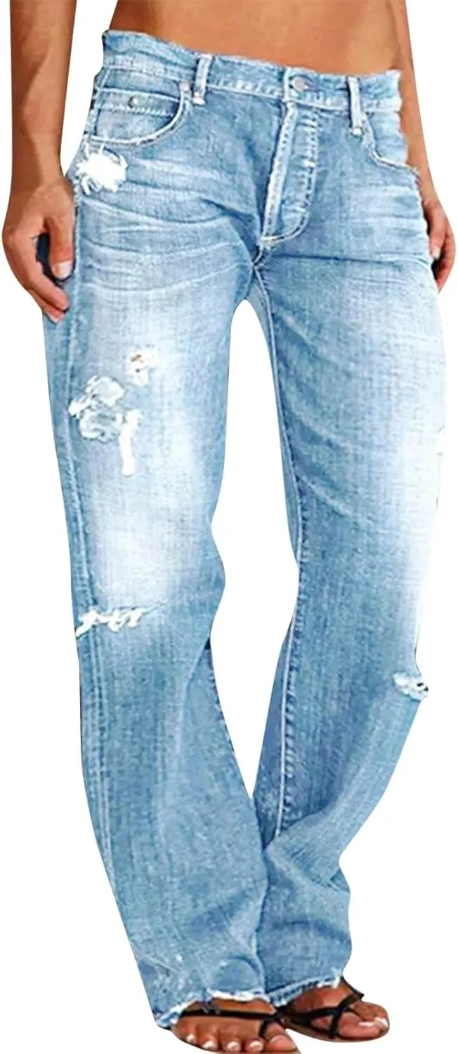 Flare Jeans for Women High Rise Button Loose Fit Denim Pants Comfortable Streetwear Mom Stretch Jeans for Women Curvy