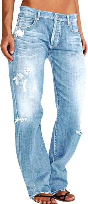 Flare Jeans for Women High Rise Button Loose Fit Denim Pants Comfortable Streetwear Mom Stretch Jeans for Women Curvy