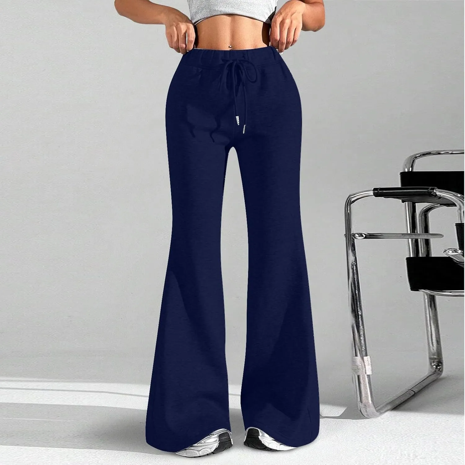 Flare Sweatpants Women High Waisted Wide Leg Pants Comfy Fleece Sweatpants Casual Loose Fit Yoga Pants with Pockets