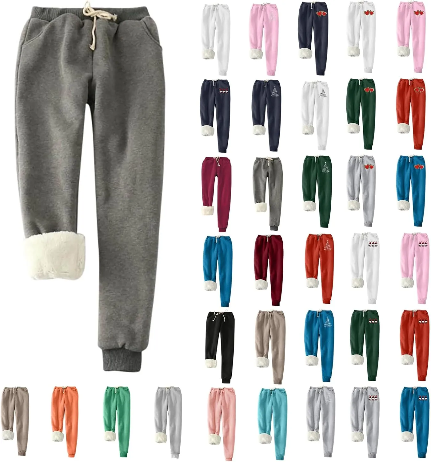 Fleece Lined Joggers Women Athletic Sweatpants Sherpa Winter Leggings Drawstring Waist Pockets Cinch Bottom Trousers
