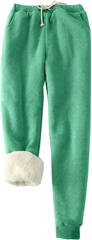 Fleece Lined Joggers Women Athletic Sweatpants Sherpa Winter Leggings Drawstring Waist Pockets Cinch Bottom Trousers