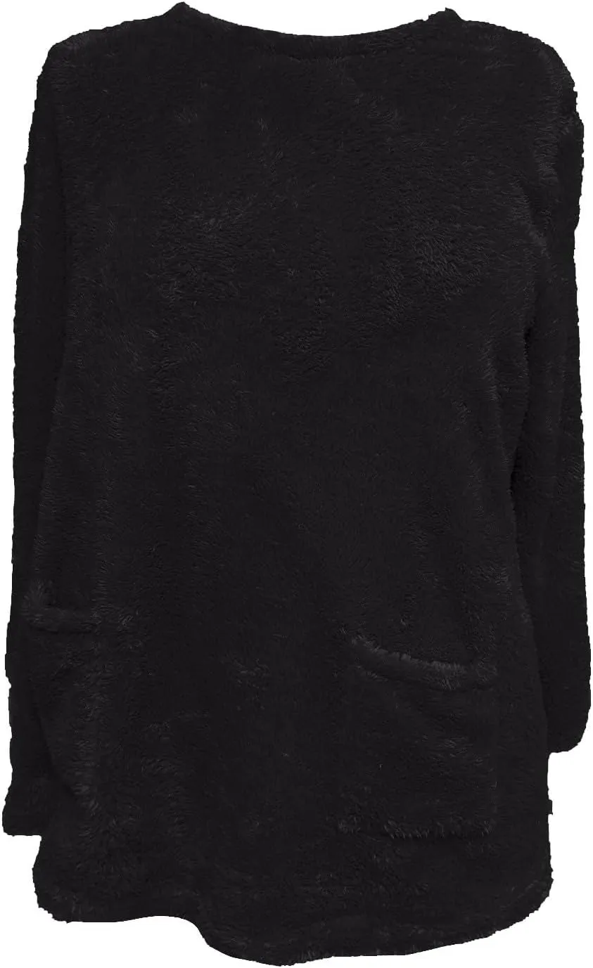 Fleece Pullover Women Fuzzy Sweaters for Women Crew Neck Sweatshirts Winter Warm Loungewear Tops with Pockets