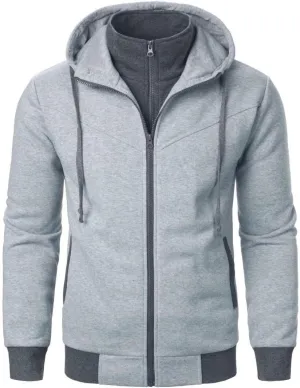 FMCHICO Men's Hooded Jacket Slim Fit Double Zipper Turtleneck Fleece Hoodie Outerwear