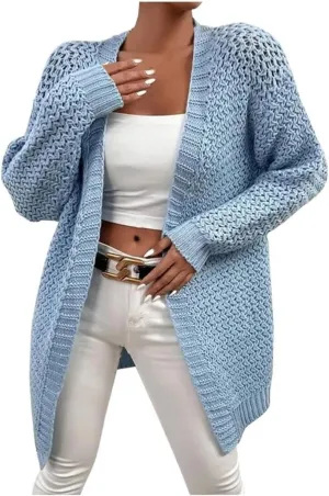 FMCHICO Women's 2024 Fall Long Batwing Sleeve Open Front Chunky Knit Cardigan Sweater