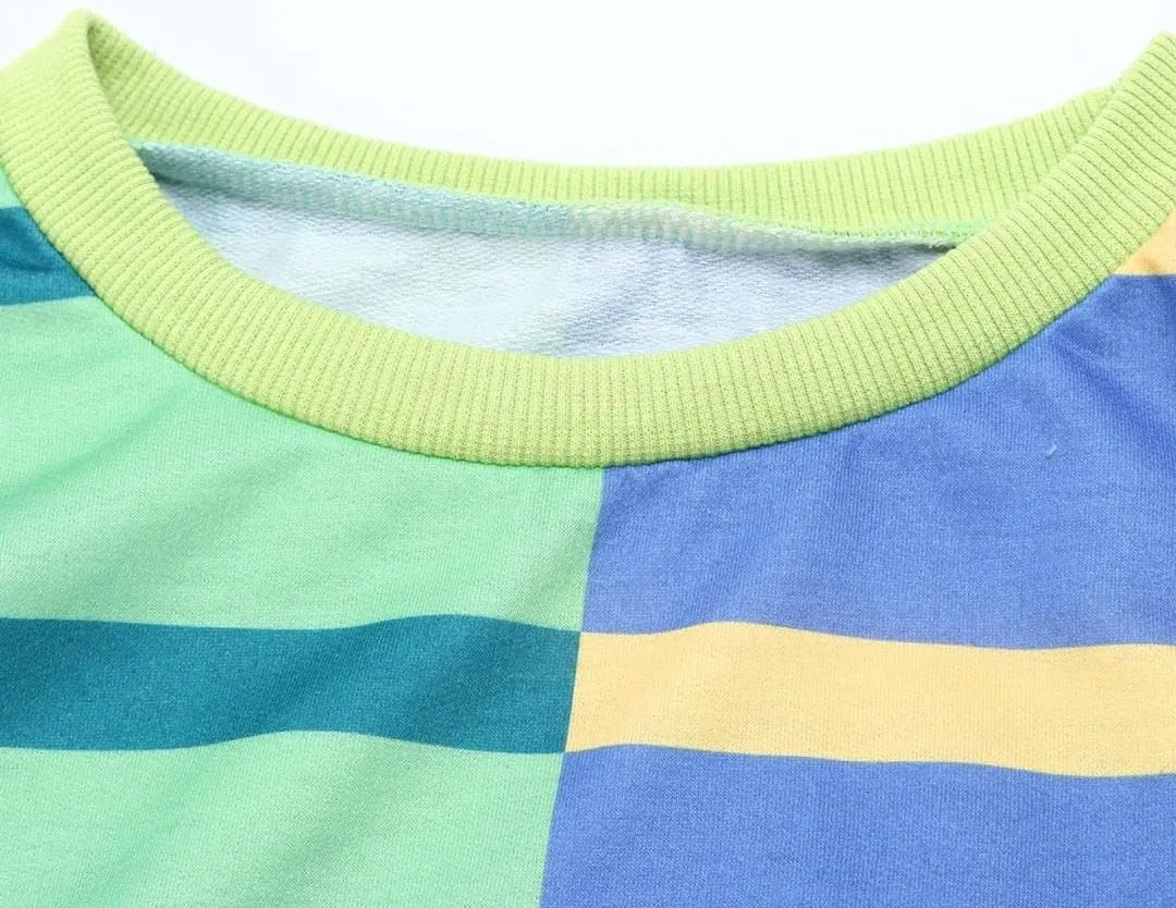 FMCHICO Womens Striped Pullover Sweater Crew Neck Long Sleeve Knitted Color Block Casual Loose Lightweight