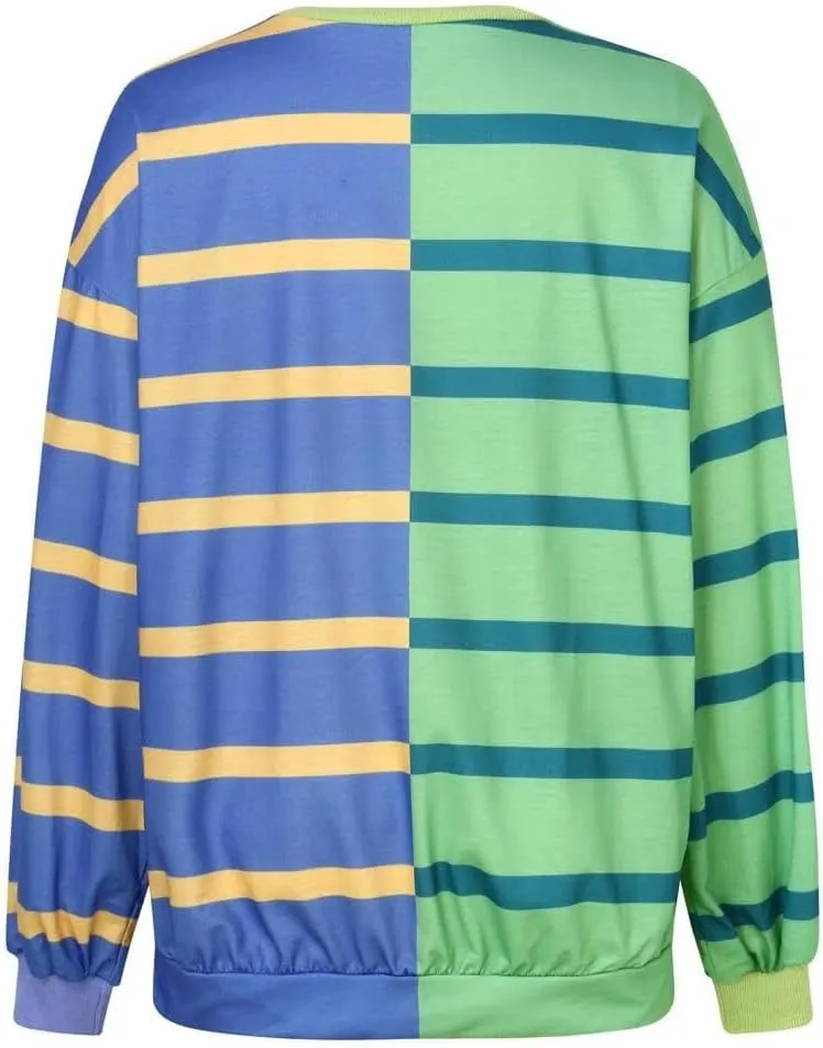 FMCHICO Womens Striped Pullover Sweater Crew Neck Long Sleeve Knitted Color Block Casual Loose Lightweight