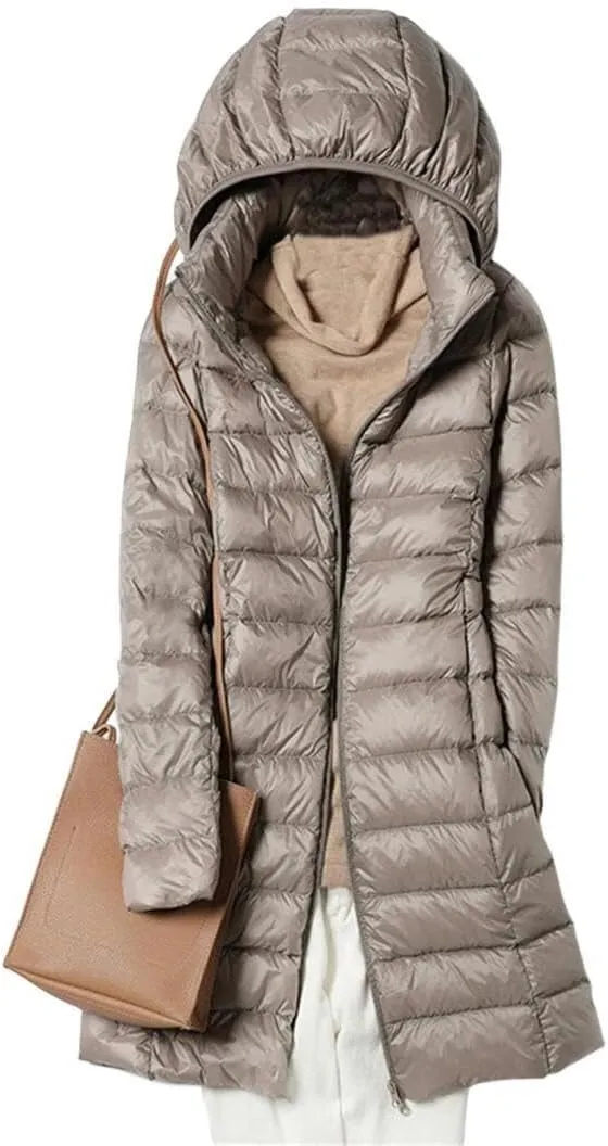 FMCHICO Women's Winter Down Jacket Plus Size Long Down Outerwear Puffer Jacket Hooded Coat