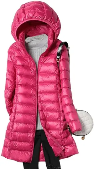 FMCHICO Women's Winter Down Jacket Plus Size Long Down Outerwear Puffer Jacket Hooded Coat