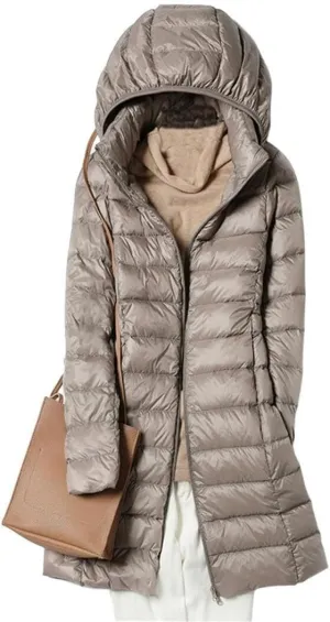 FMCHICO Women's Winter Down Jacket Plus Size Long Down Outerwear Puffer Jacket Hooded Coat