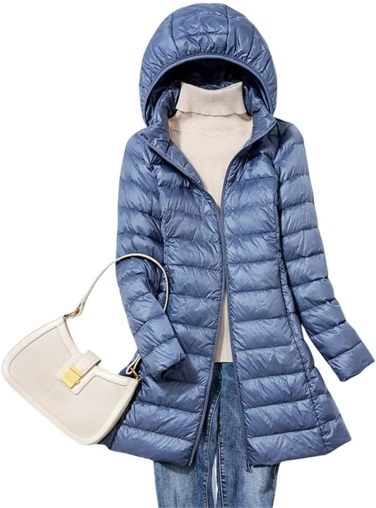 FMCHICO Women's Winter Down Jacket Plus Size Long Down Outerwear Puffer Jacket Hooded Coat