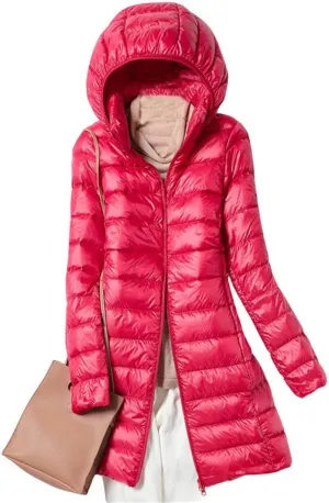 FMCHICO Women's Winter Down Jacket Plus Size Long Down Outerwear Puffer Jacket Hooded Coat