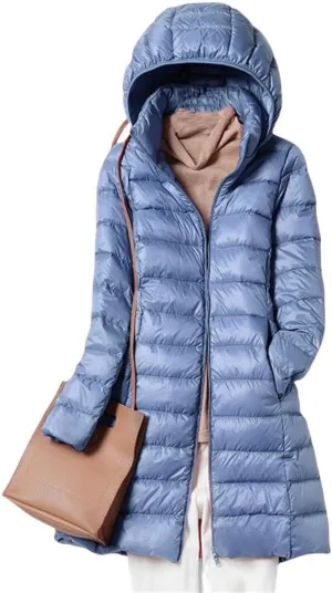 FMCHICO Women's Winter Down Jacket Plus Size Long Down Outerwear Puffer Jacket Hooded Coat