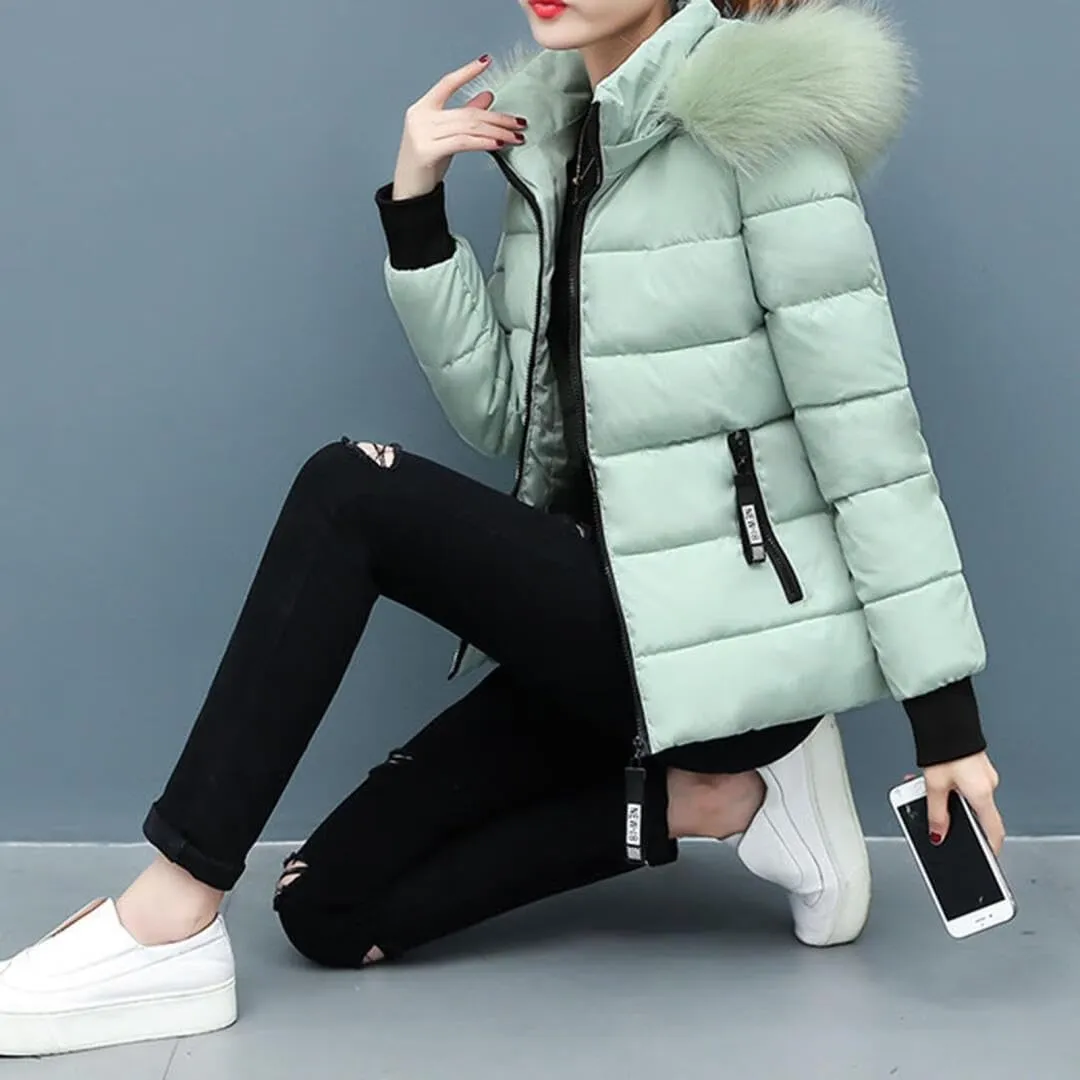 FMCHICO Women's Winter Puffer Coat Thicken Down Jacket Waterproof Faux Fur Detachable Hooded Parka