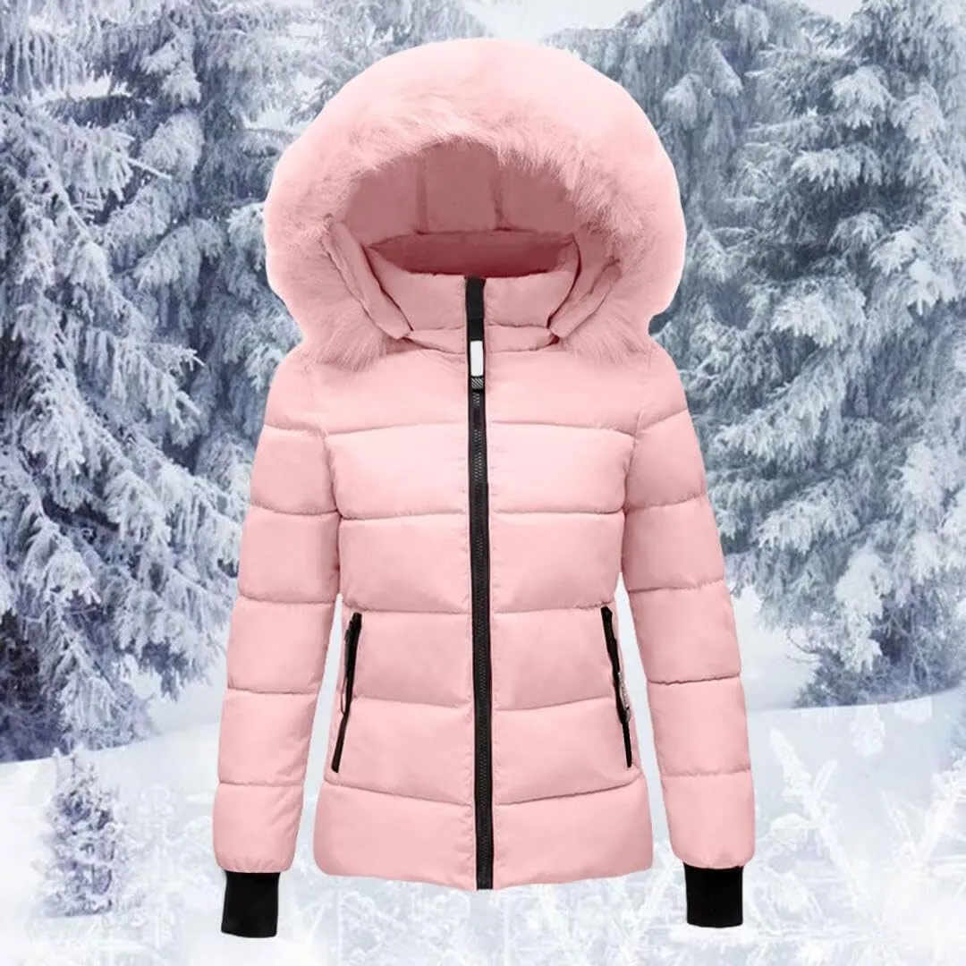 FMCHICO Women's Winter Puffer Coat Thicken Down Jacket Waterproof Faux Fur Detachable Hooded Parka