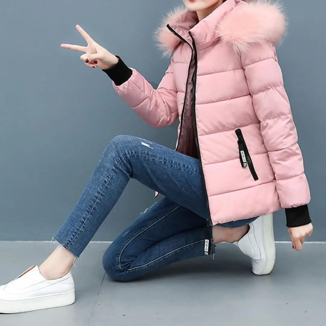 FMCHICO Women's Winter Puffer Coat Thicken Down Jacket Waterproof Faux Fur Detachable Hooded Parka