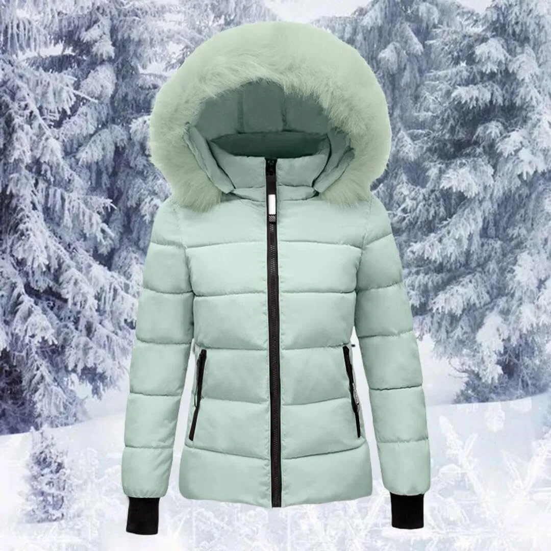 FMCHICO Women's Winter Puffer Coat Thicken Down Jacket Waterproof Faux Fur Detachable Hooded Parka