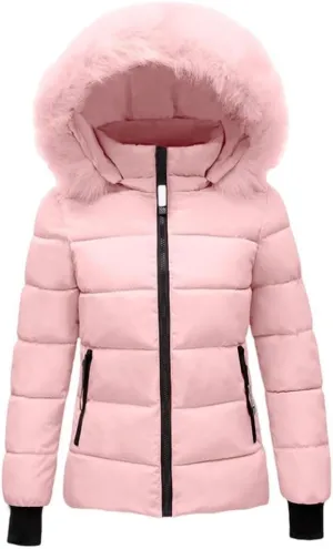 FMCHICO Women's Winter Puffer Coat Thicken Down Jacket Waterproof Faux Fur Detachable Hooded Parka
