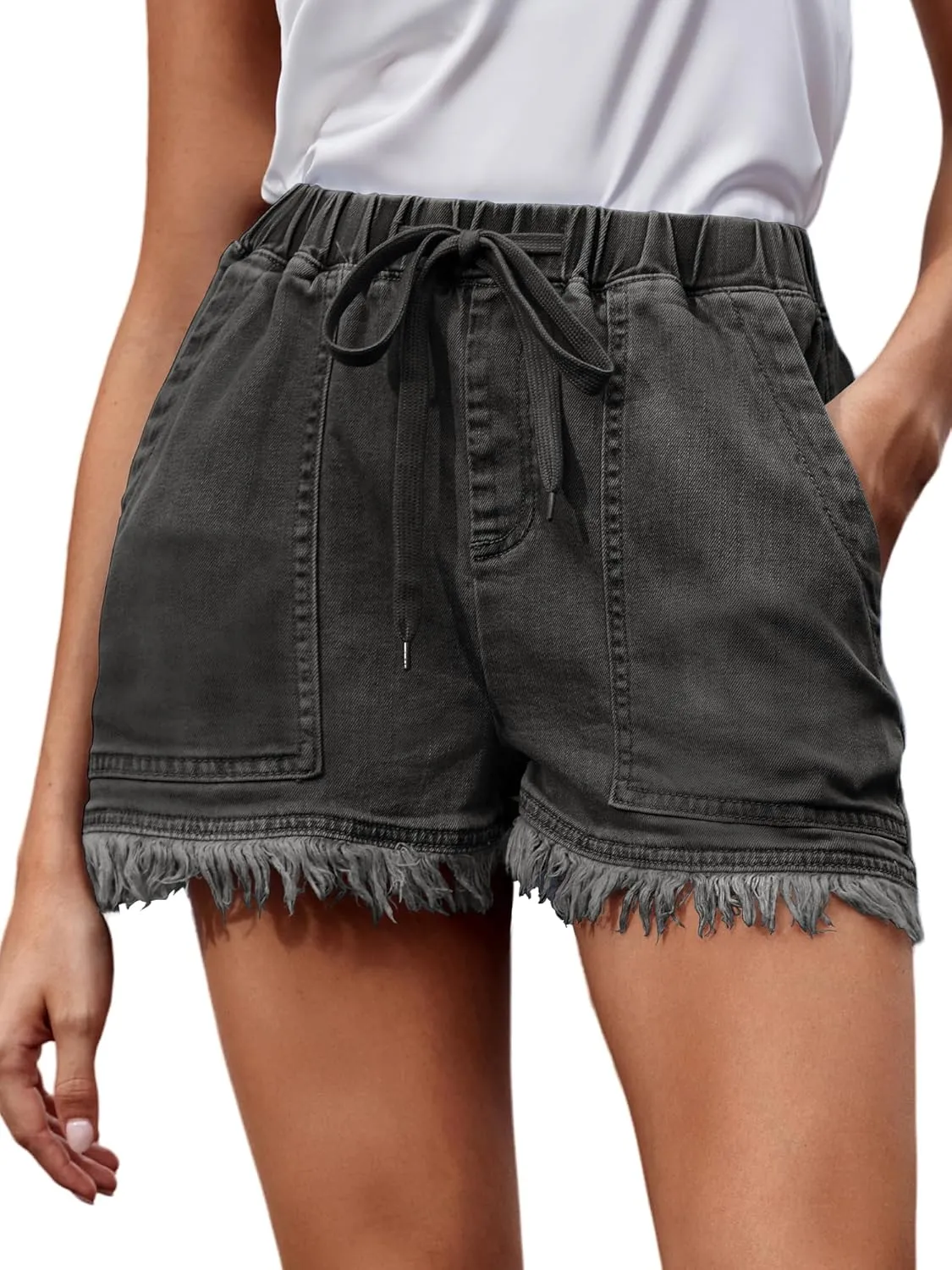 Genleck Jean Shorts for Womens 2025 Denim High Waisted Stretchy Lightweight Cute Jeans Y2K Comfy Casual Drawstring