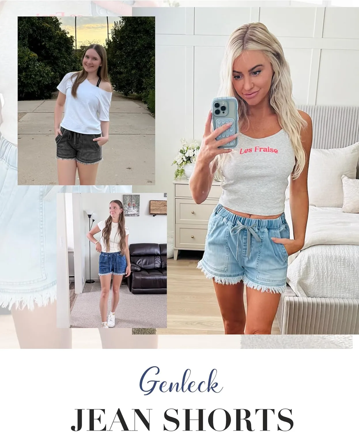 Genleck Jean Shorts for Womens 2025 Denim High Waisted Stretchy Lightweight Cute Jeans Y2K Comfy Casual Drawstring