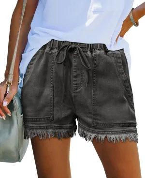 Genleck Jean Shorts for Womens 2025 Denim High Waisted Stretchy Lightweight Cute Jeans Y2K Comfy Casual Drawstring