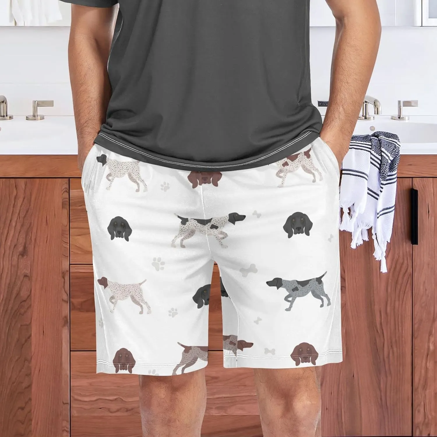 German Shorthaired Pointer Pattern Dog Animal Men's Pajama Pants Shorts Sleepwear Lounge Pajama Bottoms