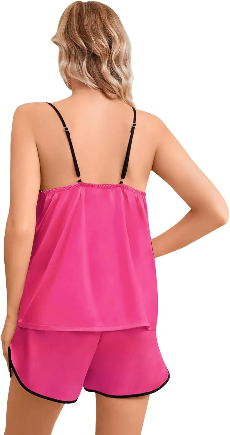 Girls & Women Silk Pajamas Set Satin Camisole Sleepwear 2 Piece Pjs, 3 Years - Women XXL