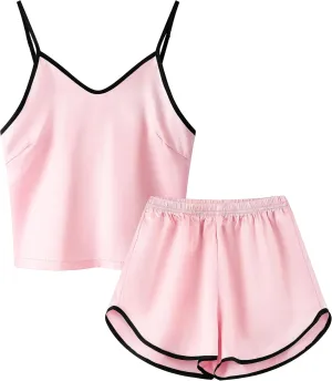 Girls & Women Silk Pajamas Set Satin Camisole Sleepwear 2 Piece Pjs, 3 Years - Women XXL