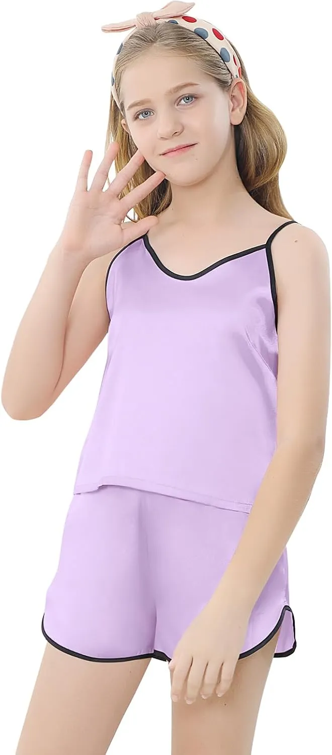 Girls & Women Silk Pajamas Set Satin Camisole Sleepwear 2 Piece Pjs, 3 Years - Women XXL