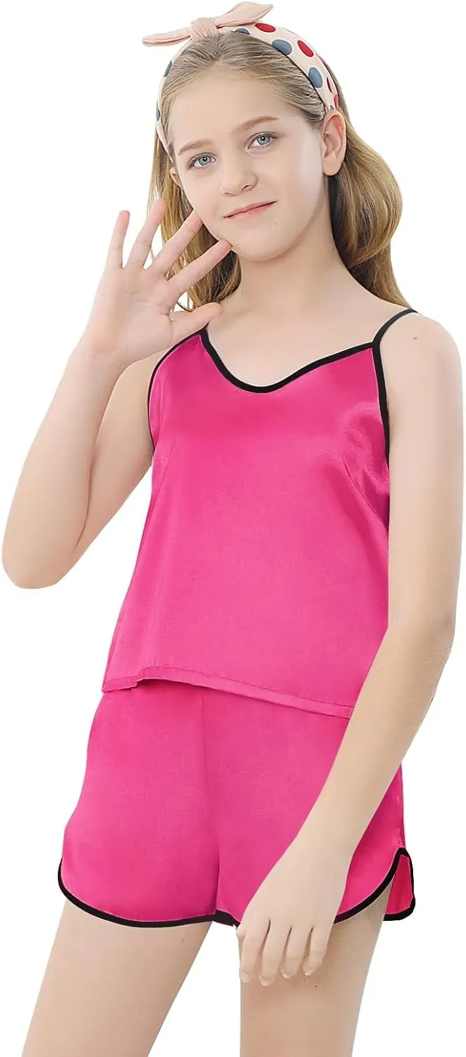 Girls & Women Silk Pajamas Set Satin Camisole Sleepwear 2 Piece Pjs, 3 Years - Women XXL