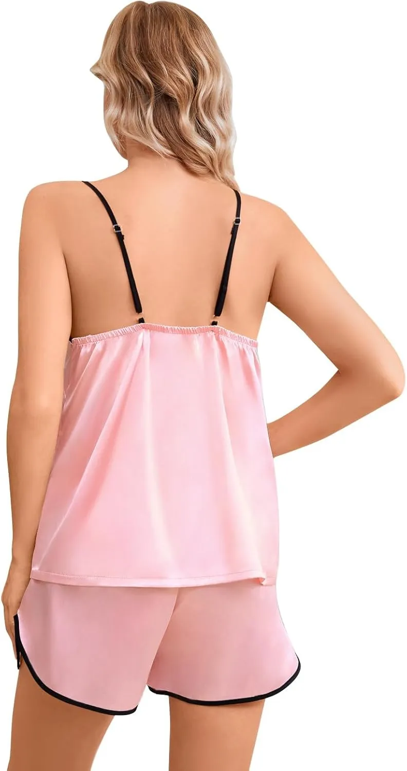 Girls & Women Silk Pajamas Set Satin Camisole Sleepwear 2 Piece Pjs, 3 Years - Women XXL