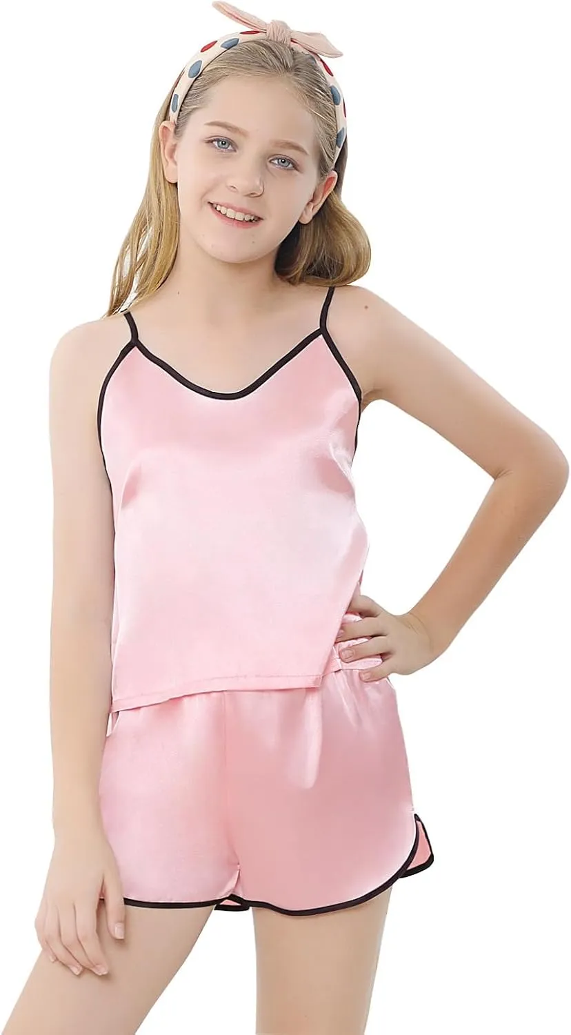 Girls & Women Silk Pajamas Set Satin Camisole Sleepwear 2 Piece Pjs, 3 Years - Women XXL