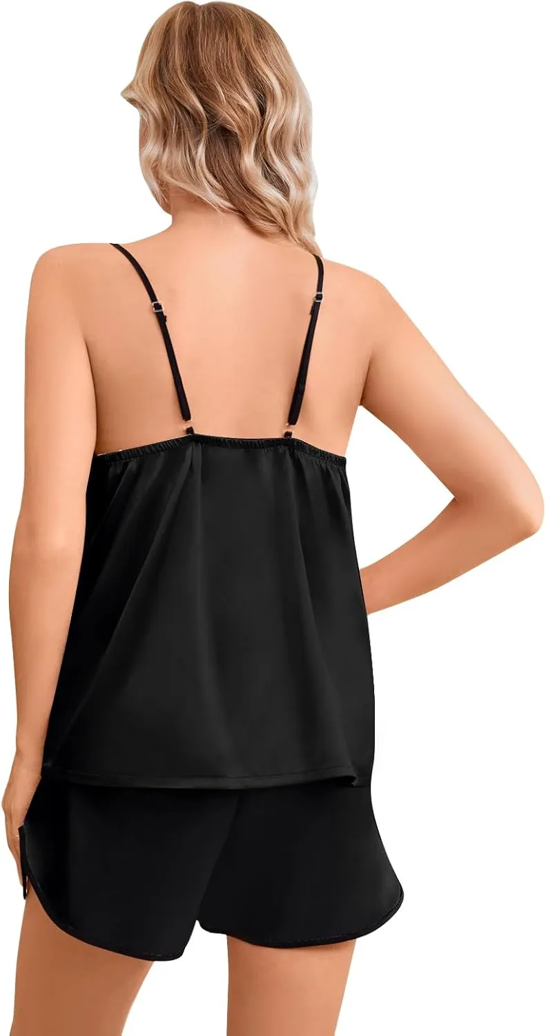 Girls & Women Silk Pajamas Set Satin Camisole Sleepwear 2 Piece Pjs, 3 Years - Women XXL