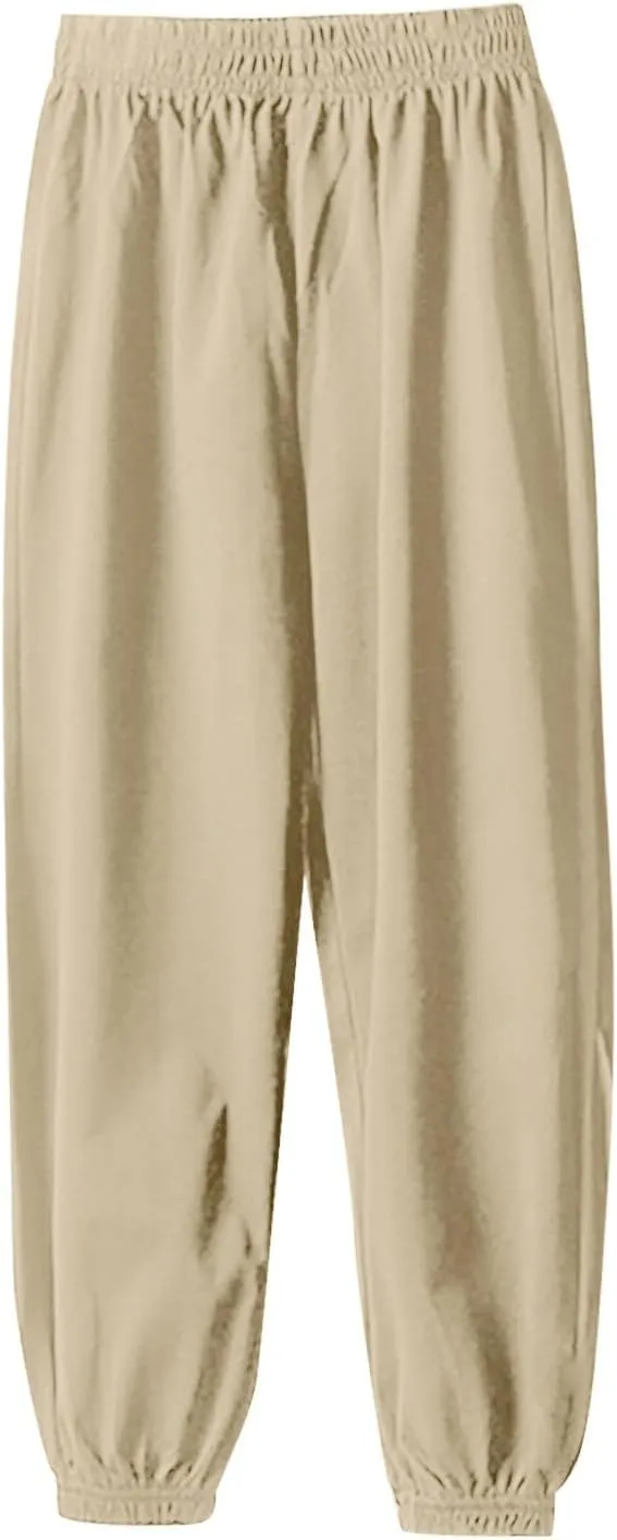 Girls Boys Sweatpants High Elastic Waist Wide Leg Solid Color Pants Breathable Leisure Outdoor Trousers