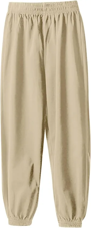 Girls Boys Sweatpants High Elastic Waist Wide Leg Solid Color Pants Breathable Leisure Outdoor Trousers