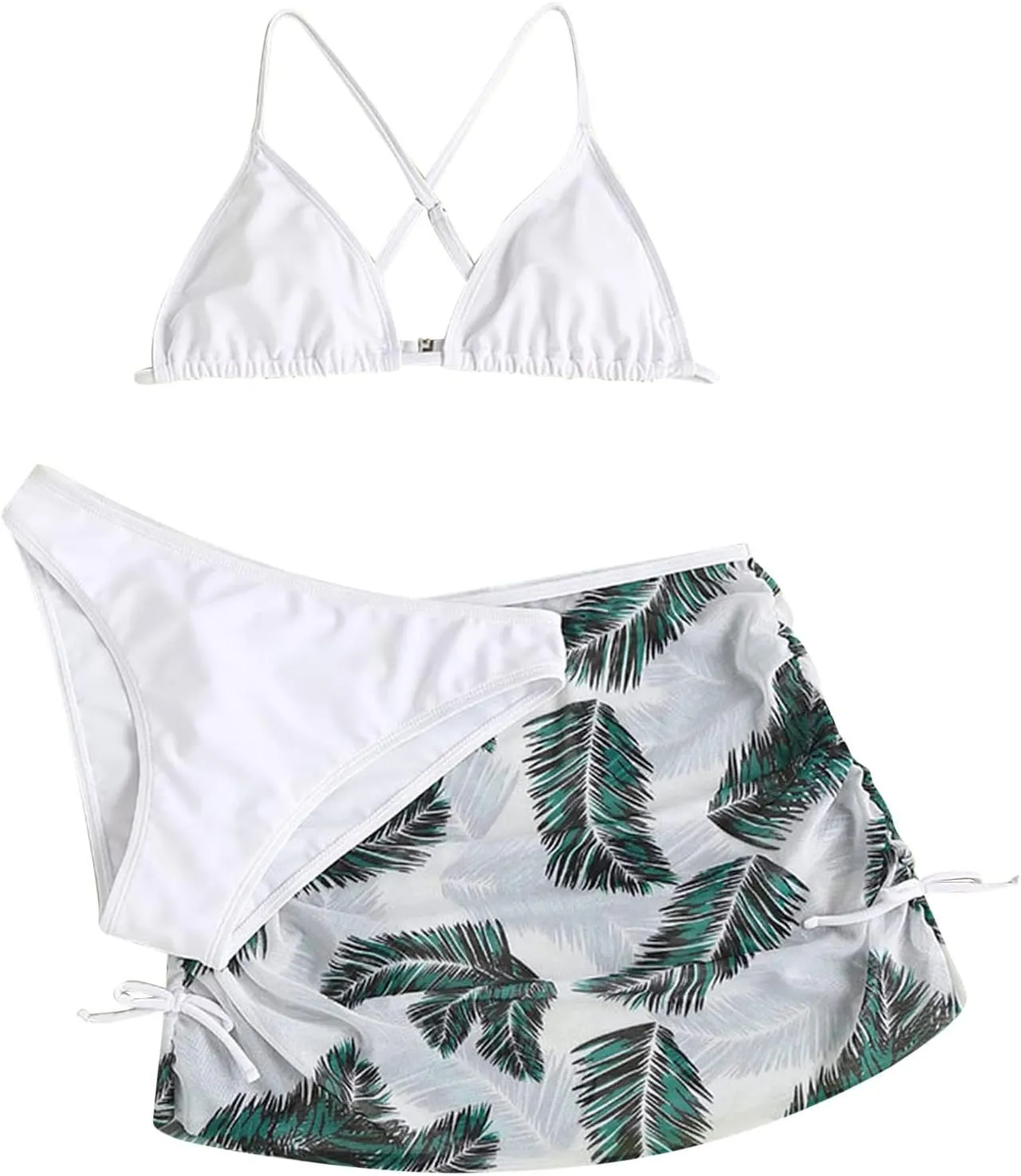 Girls Swimsuit 3 Piece Girls Bathing Suit Boho Bikini Set with Cover Up Tropical Skirt Quick Dry Girls' Swimwear Trendy
