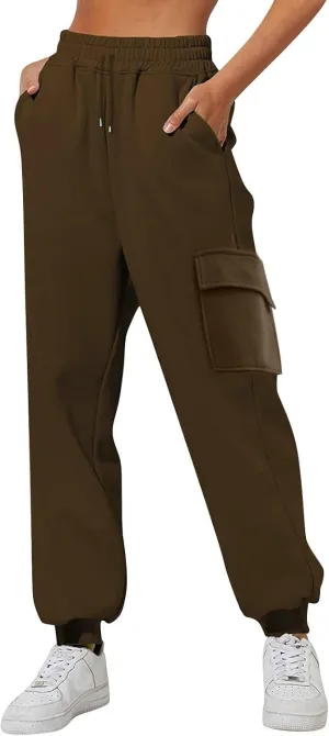 GOKKILRW Womens Cargo Sweatpants 2024 Fall Outfits Straight Leg Baggy Athletic Joggers Solid Drawstring Cinch Lounge Trousers