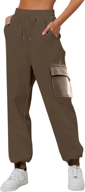 GOKKILRW Womens Cargo Sweatpants 2024 Fall Outfits Straight Leg Baggy Athletic Joggers Solid Drawstring Cinch Lounge Trousers