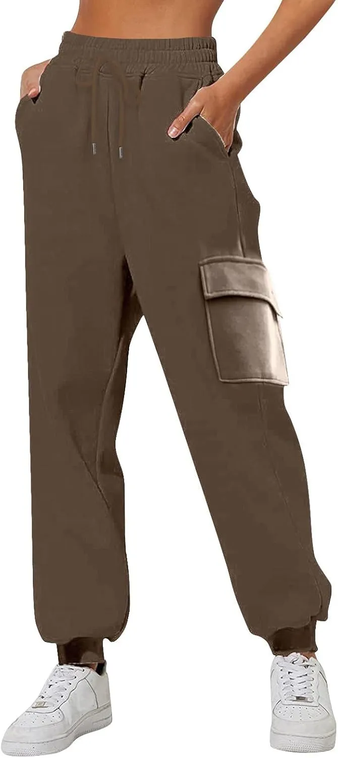 GOKKILRW Womens Cargo Sweatpants 2024 Fall Outfits Straight Leg Baggy Athletic Joggers Solid Drawstring Cinch Lounge Trousers