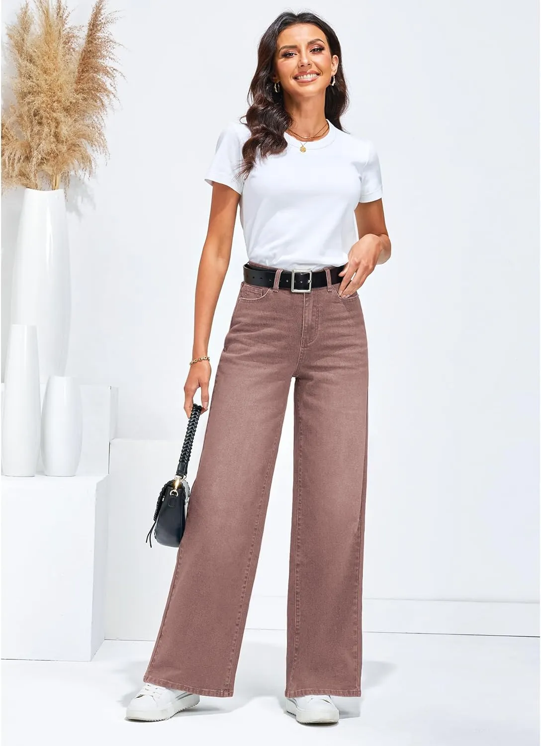 GRAPENT Wide Leg Jeans for Women Trendy High Waisted Stretchy Denim Pants 90s Baggy Jeans Trouser Jeans with Pockets