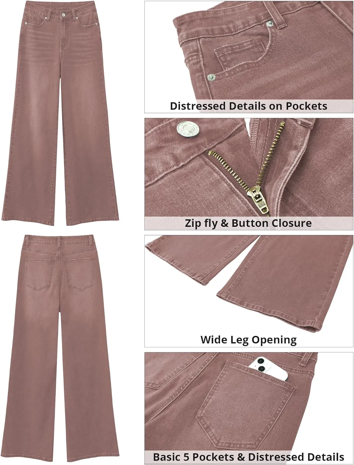GRAPENT Wide Leg Jeans for Women Trendy High Waisted Stretchy Denim Pants 90s Baggy Jeans Trouser Jeans with Pockets