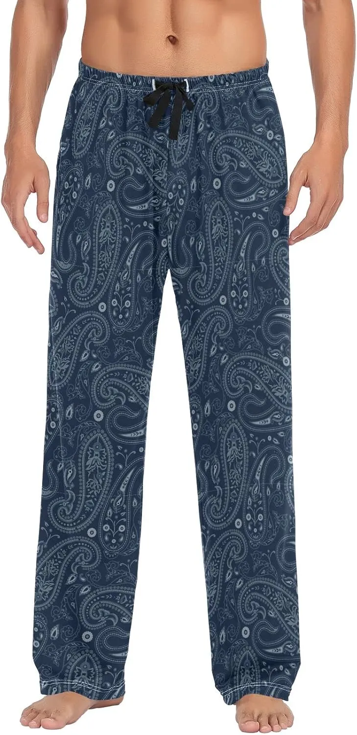 GuoChe Mens Pajama Bottoms Taditional Navy Blue Paisley Pajama Pants for Men Lounge Pants L